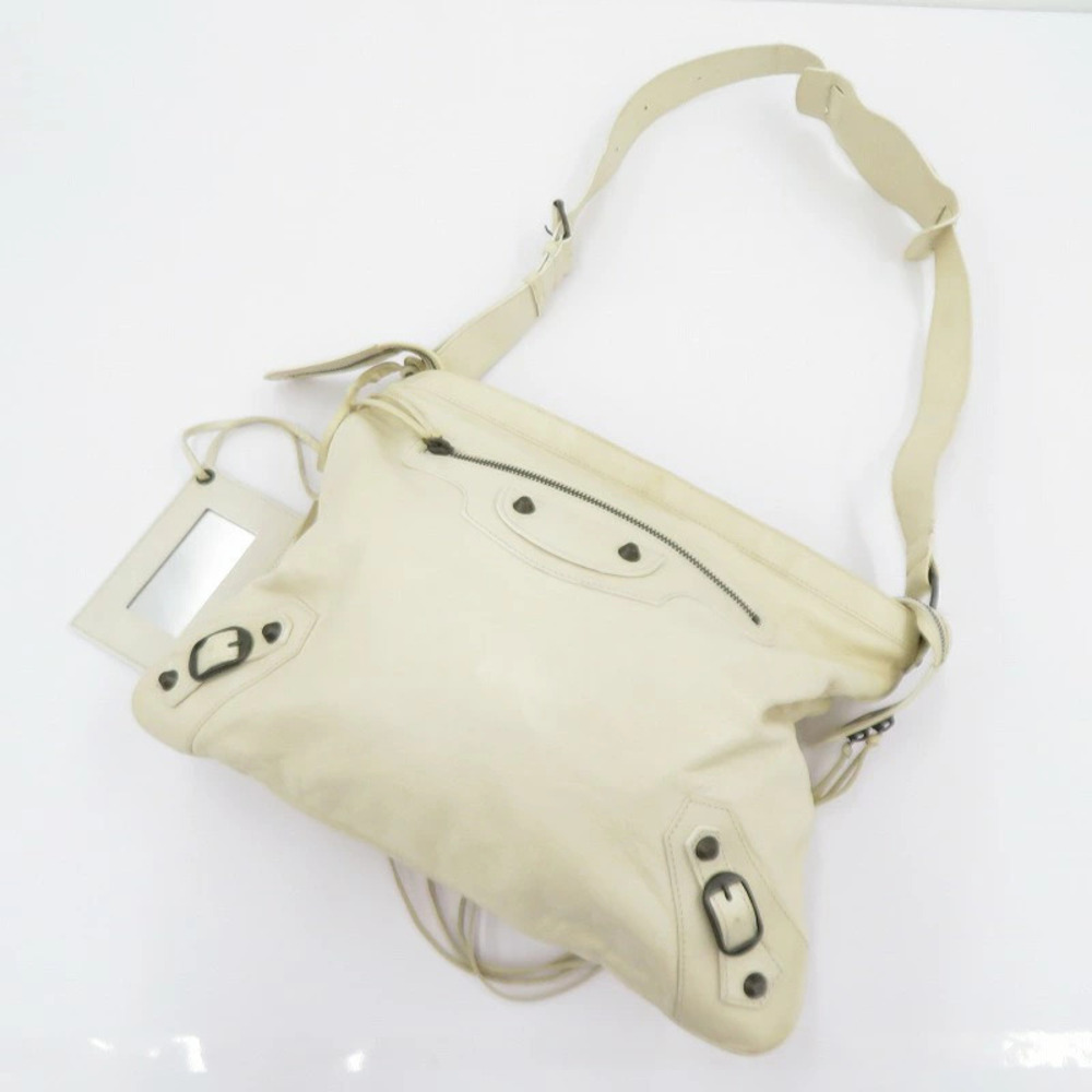 Balenciaga White Lambskin Leather Day Hobo Bag moto buckled White